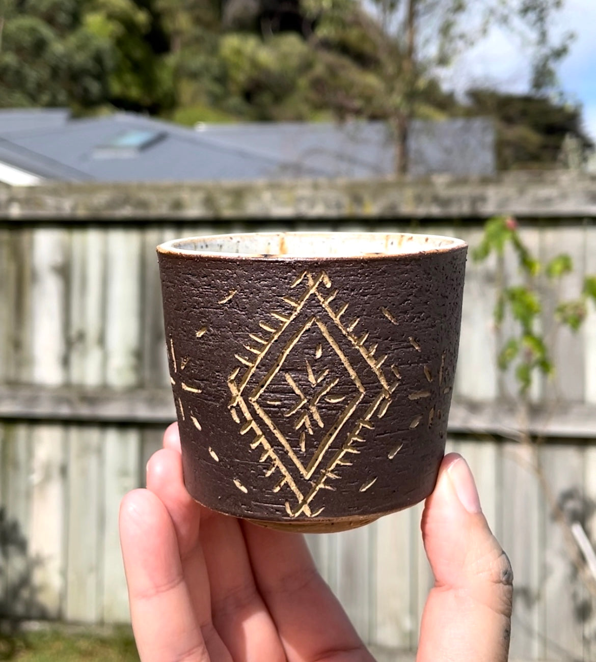 Hand Carved Ceramic Malu Cup (113) by MASINA CREATIVE