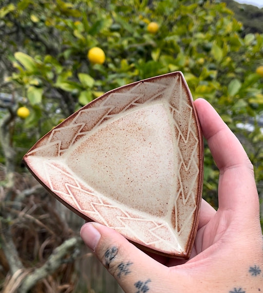 Hand Carved Ceramic Tatau Trinket Dish in Brown (151) by MASINA CREATIVE