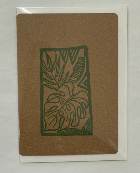 Monstera (Green) Handmade & Handprinted Card by Ula&HerBrothers