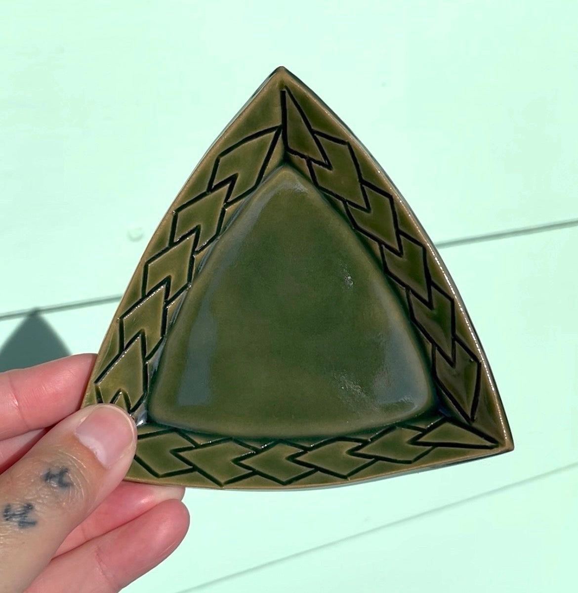 Hand Carved Ceramic Tatau Trinket Dish in Green (209) by MASINA CREATIVE