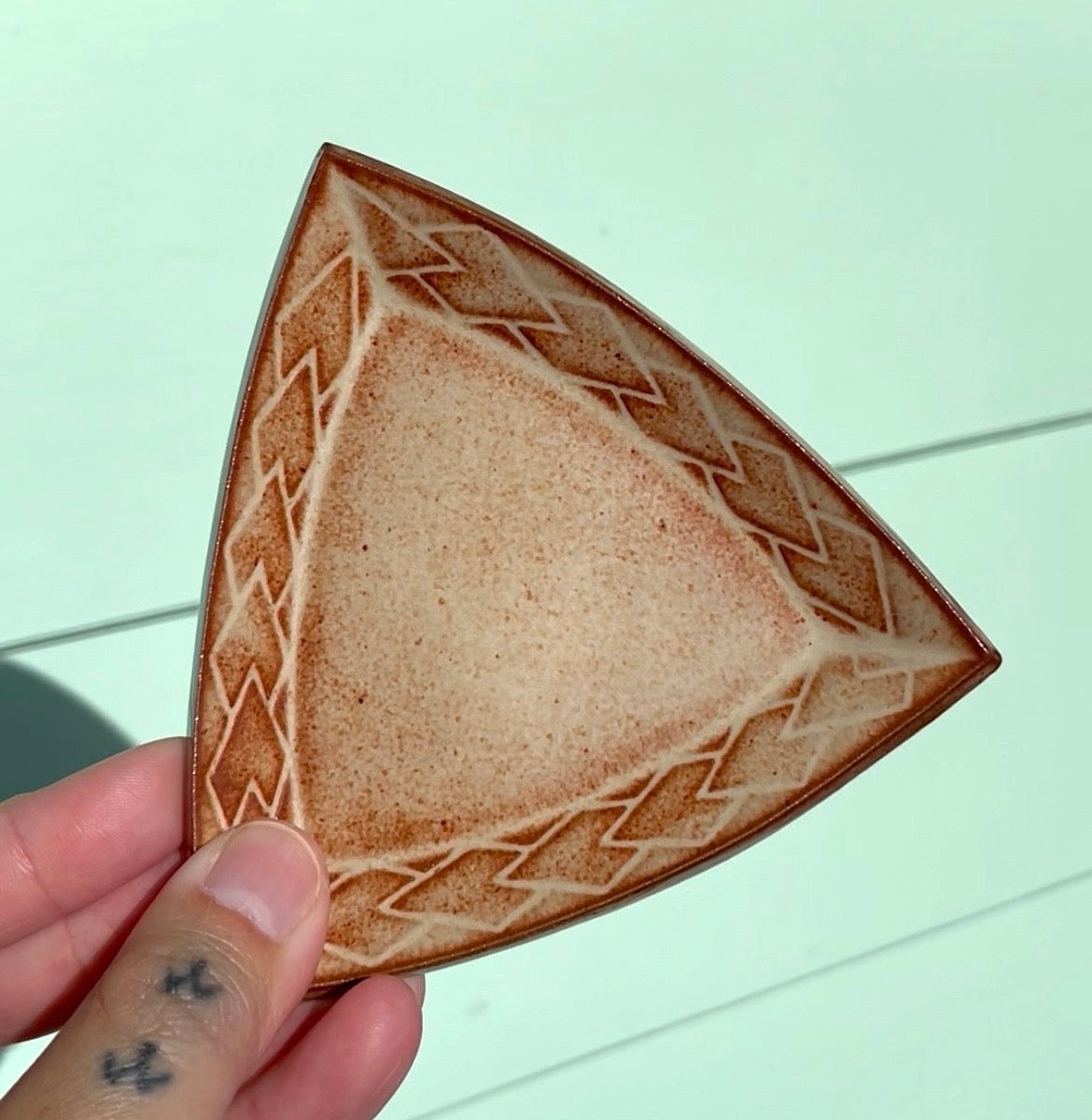 Hand Carved Ceramic Tatau Trinket Dish in Brown (212) by MASINA CREATIVE