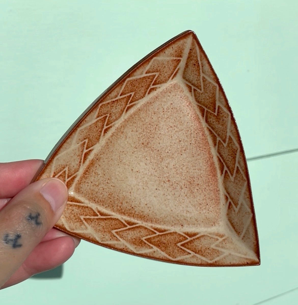 Hand Carved Ceramic Tatau Trinket Dish in Brown (213) by MASINA CREATIVE