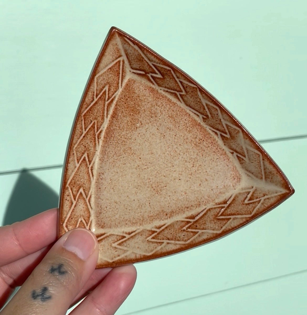 Hand Carved Ceramic Tatau Trinket Dish in Brown (214) by MASINA CREATIVE