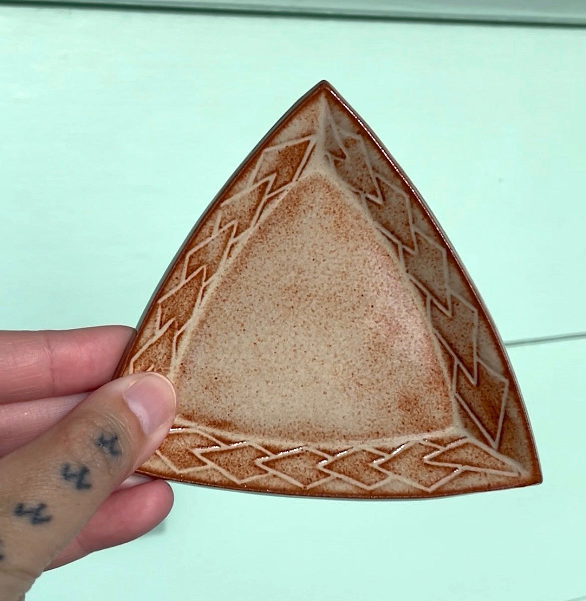 Hand Carved Ceramic Tatau Trinket Dish in Brown (215) by MASINA CREATIVE