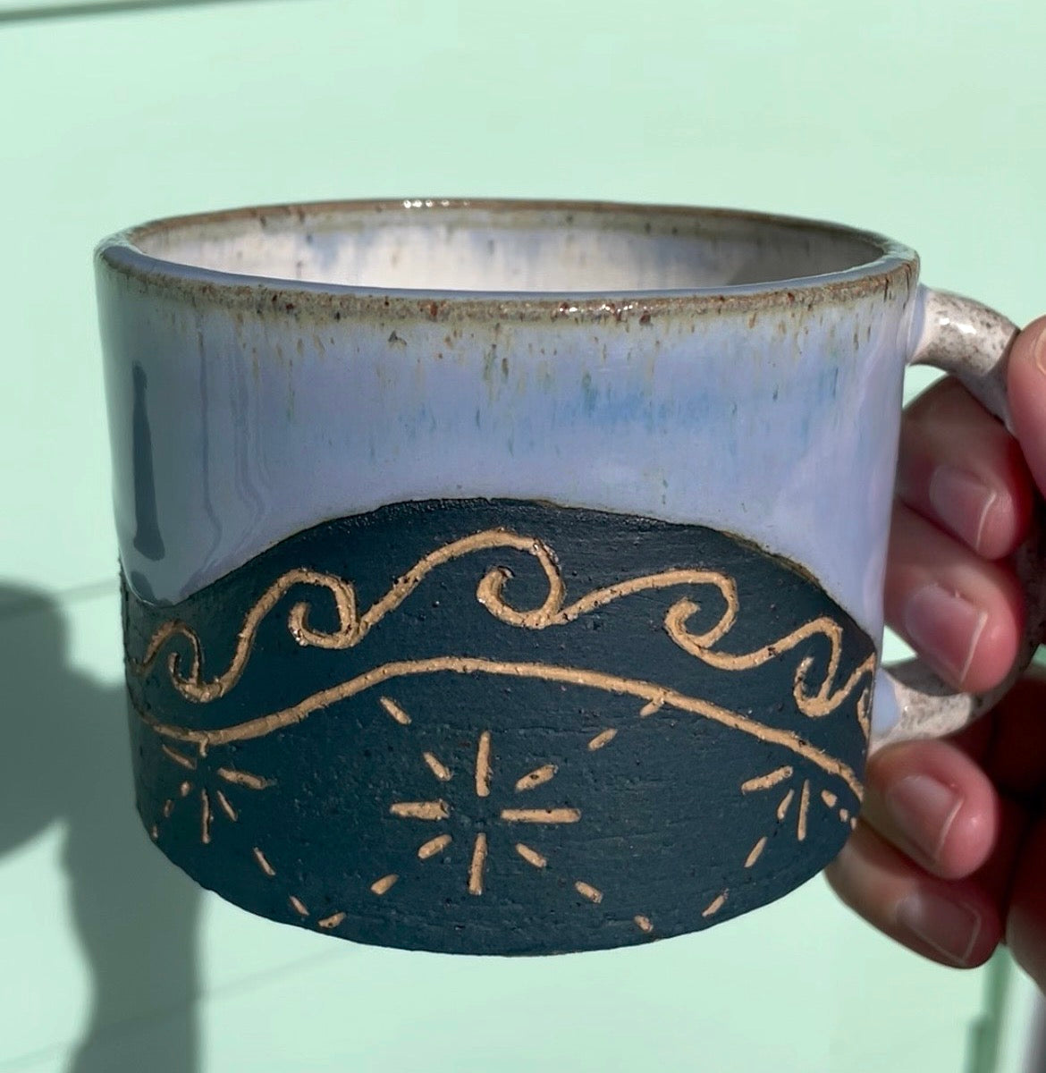 Hand Carved Ceramic Galu Mug (225) by MASINA CREATIVE