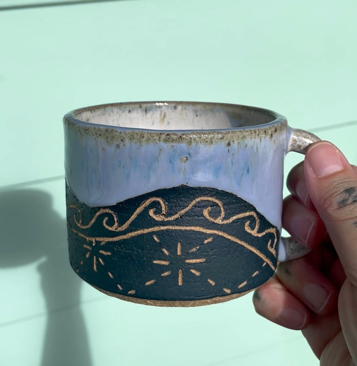 Hand Carved Ceramic Galu Mug (227) by MASINA CREATIVE
