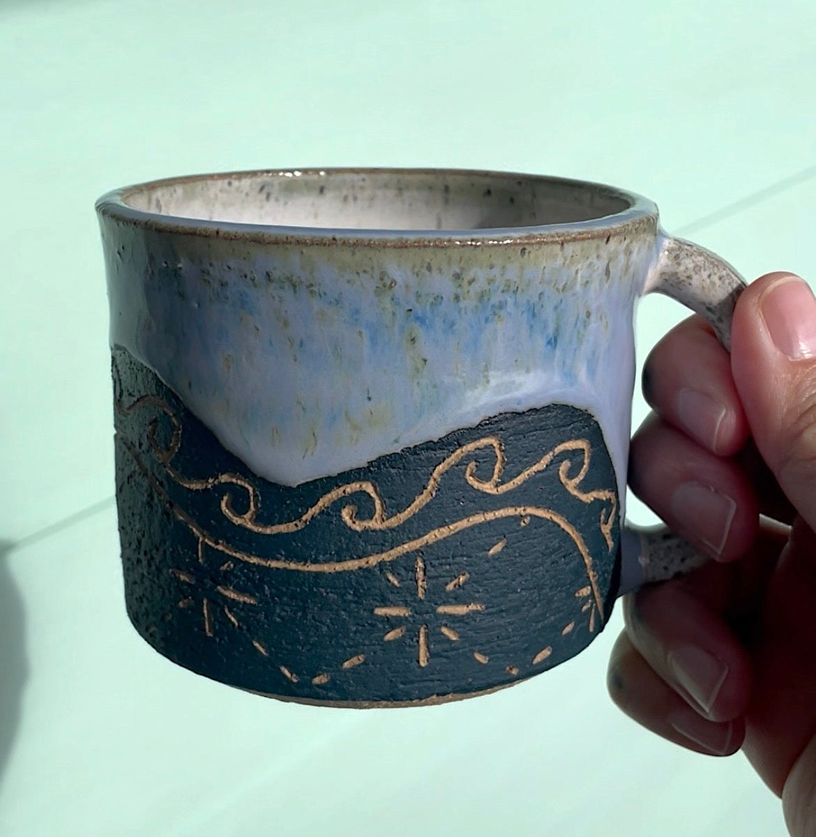 Hand Carved Ceramic Galu Mug (231) by MASINA CREATIVE