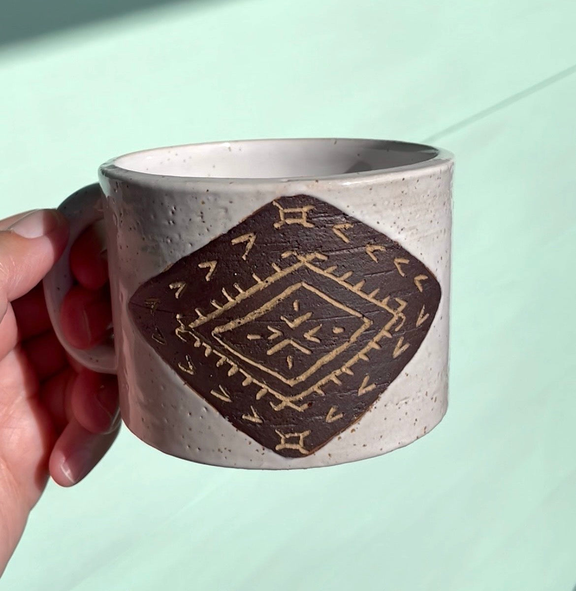 Hand Carved Ceramic Malu Mug White (241) by MASINA CREATIVE