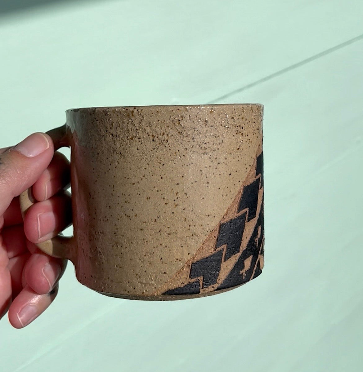 Hand Carved Ceramic Tatau Mug Brown (246) by MASINA CREATIVE