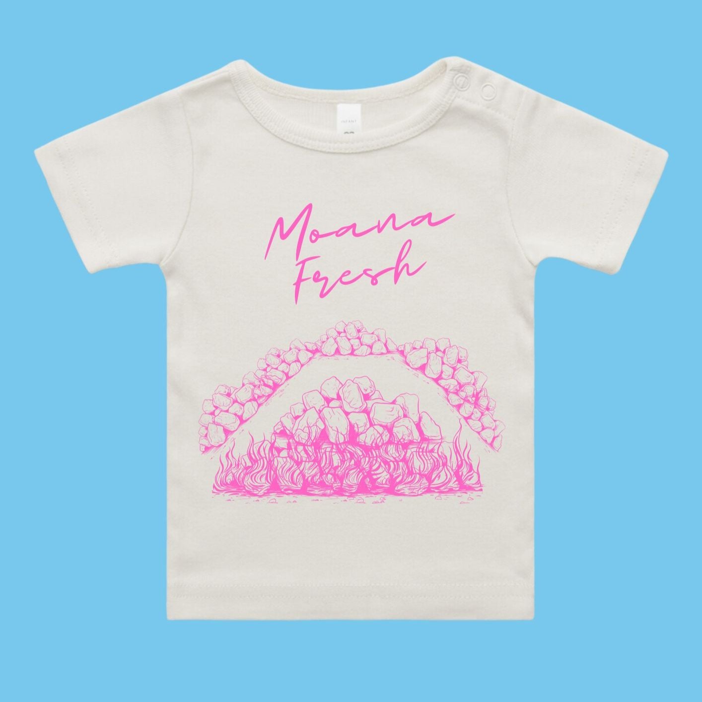 Moana Fresh UMU Pēpi Tee - Hot pink on NATURAL TEE