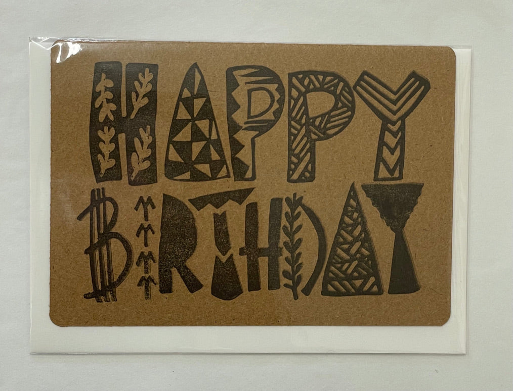 Happy Birthday Handmade & Handprinted Card by Ula&HerBrothers