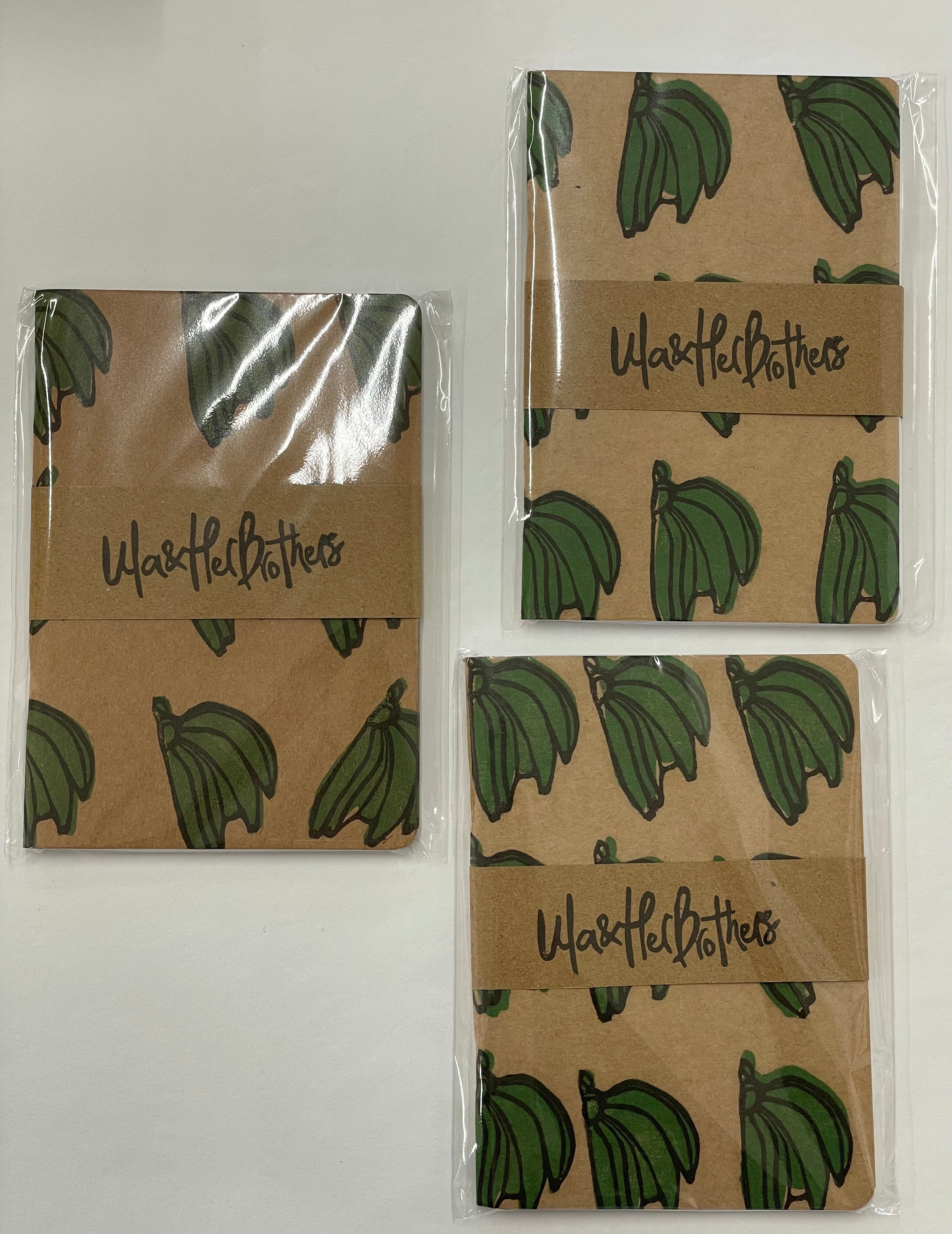Green Bananas A6 Handmade & Handprinted Lined Notebook by Ula&HerBrothers