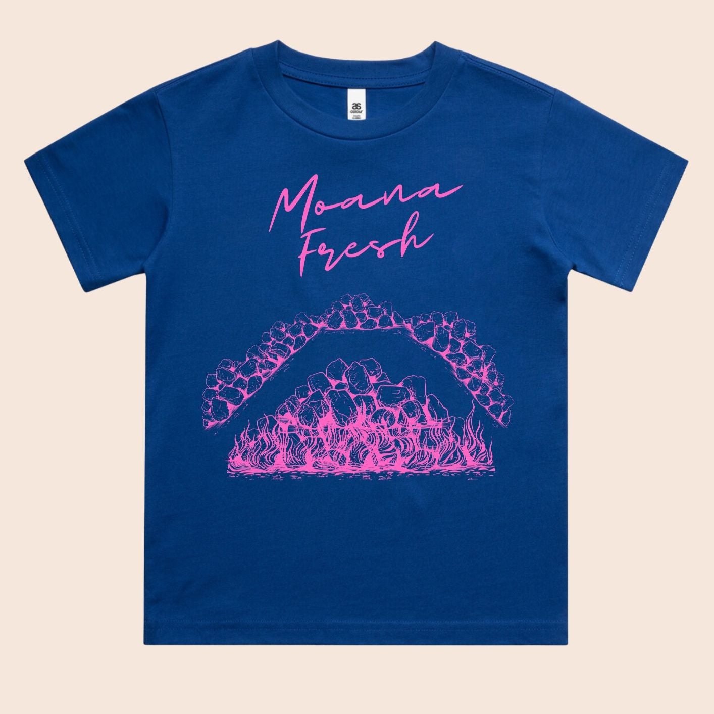 Moana Fresh UMU Youth Tee - Hot pink on BLUE (size 8/10/12)