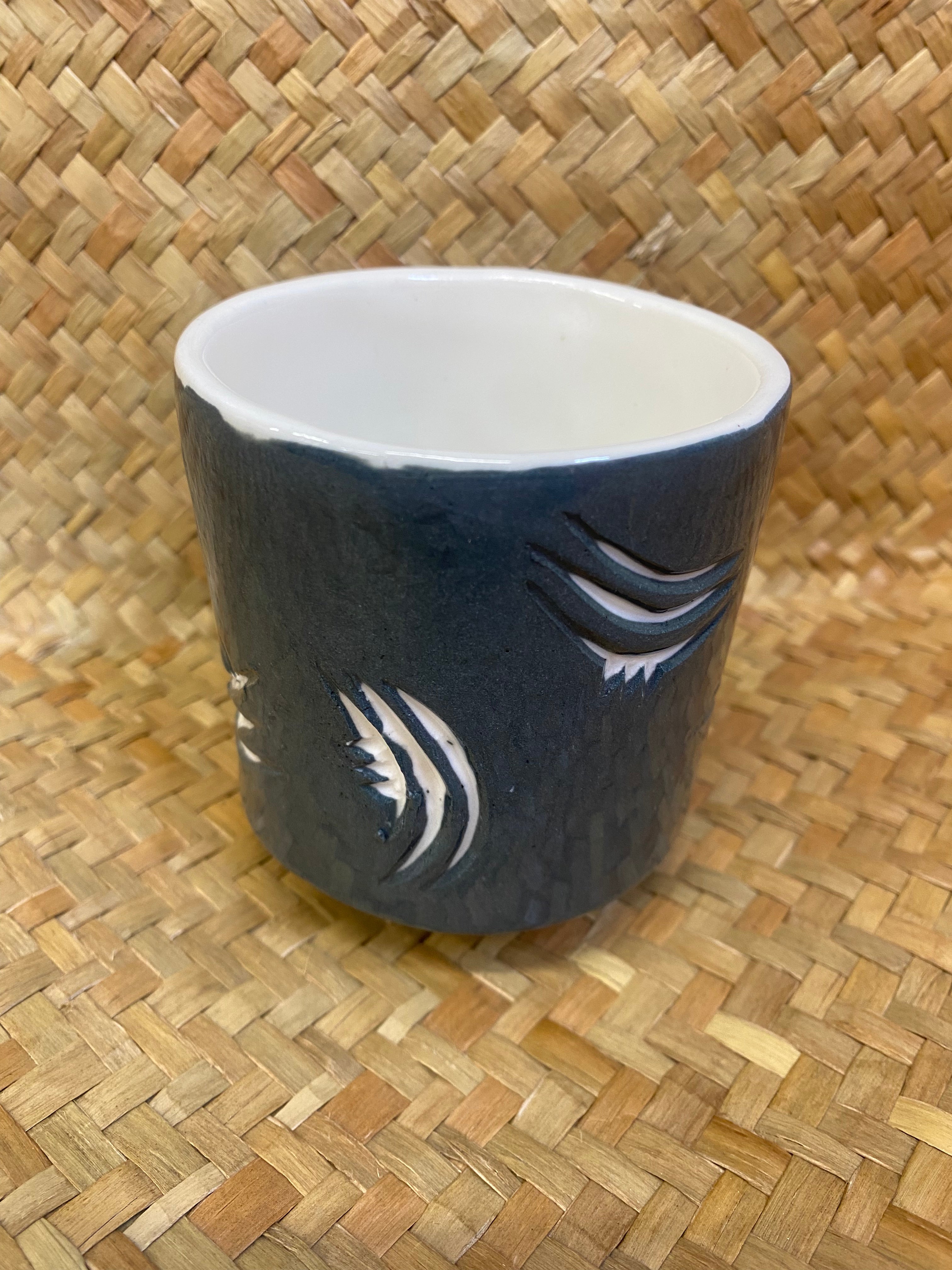 Grey Carved Ipu - Large cup by Form & Function Ceramics