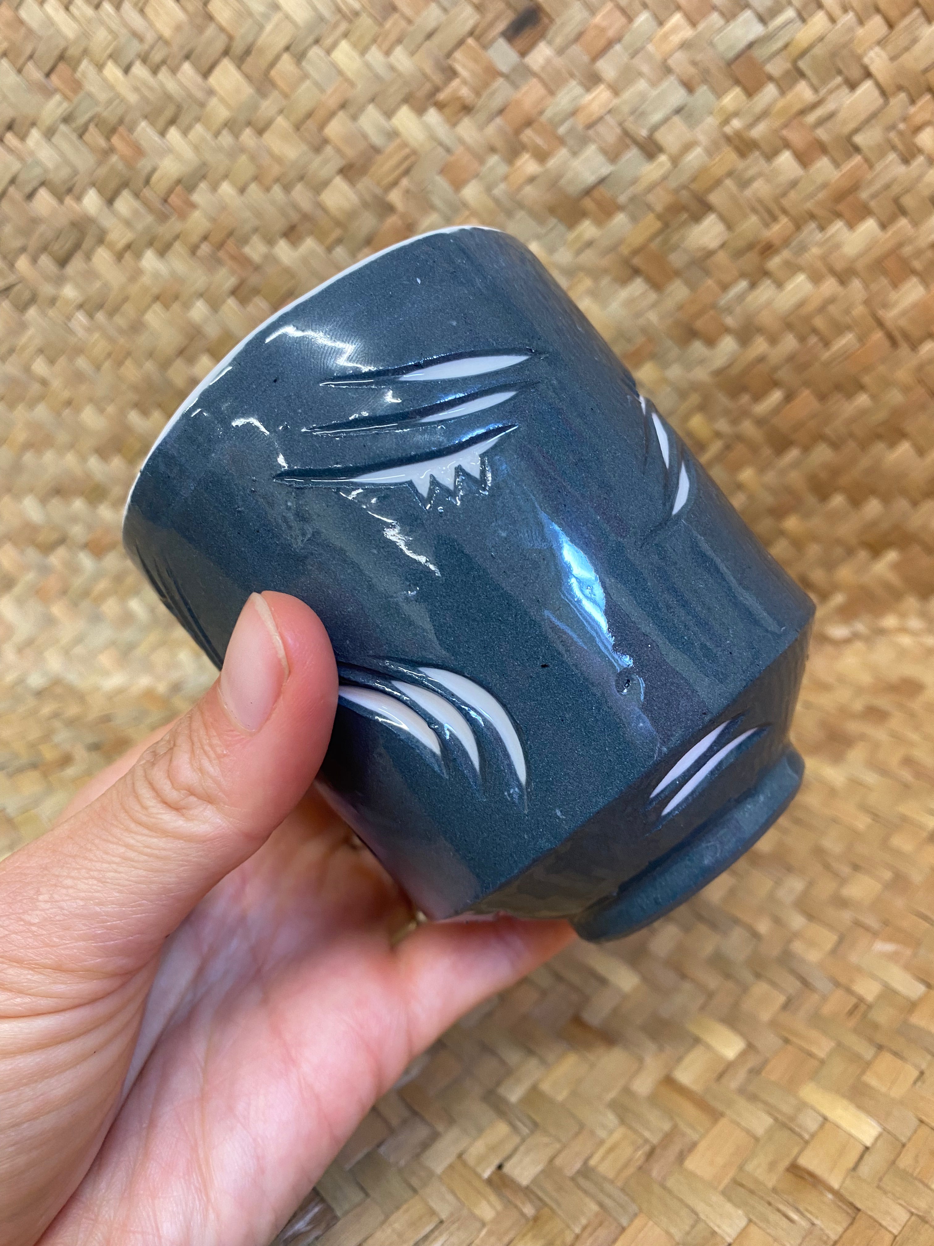 Grey Carved Ipu - Large cup by Form & Function Ceramics