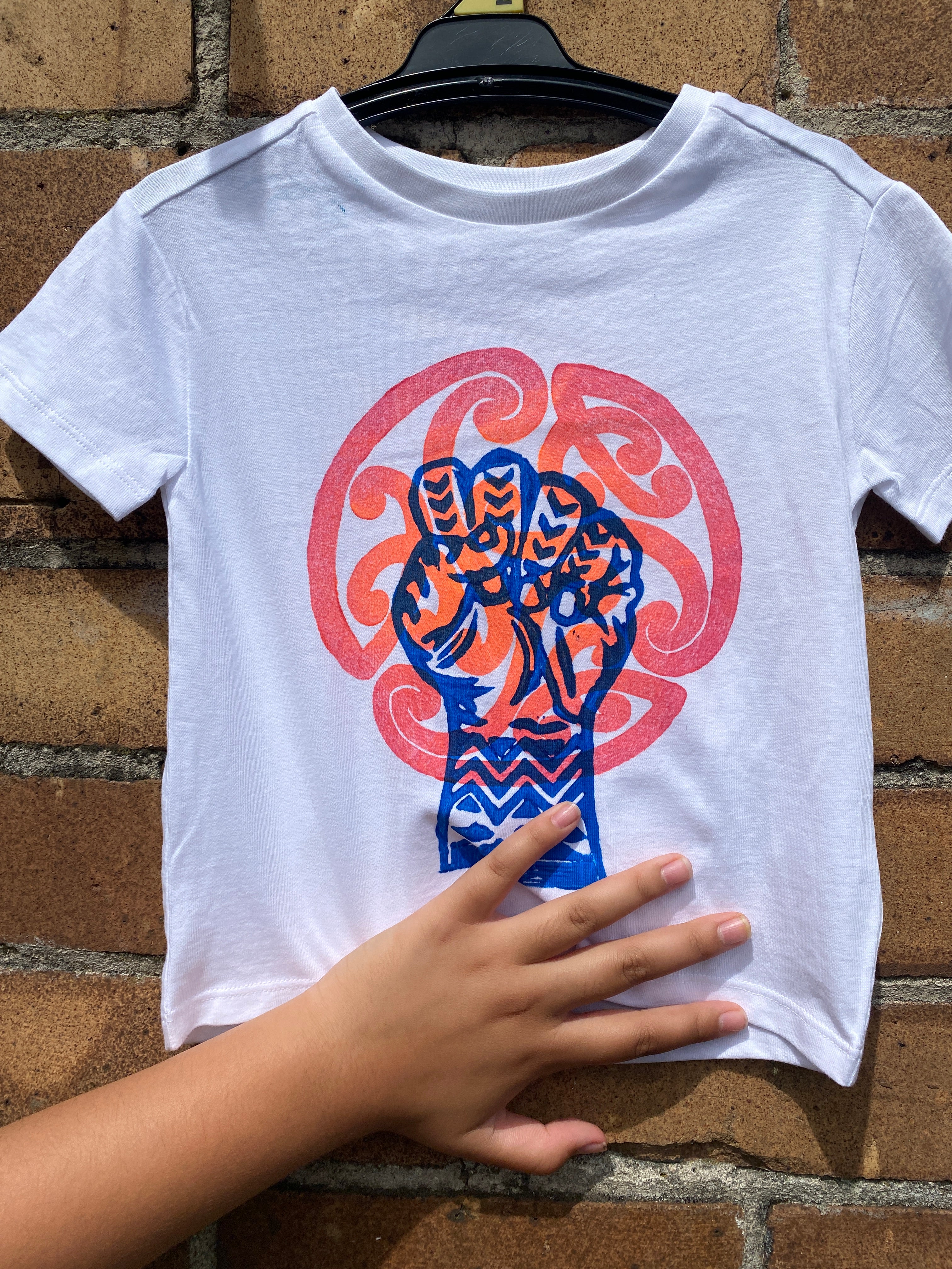 Hand-printed T-Shirt Tamariki Size 2 by Numa Mackenzie