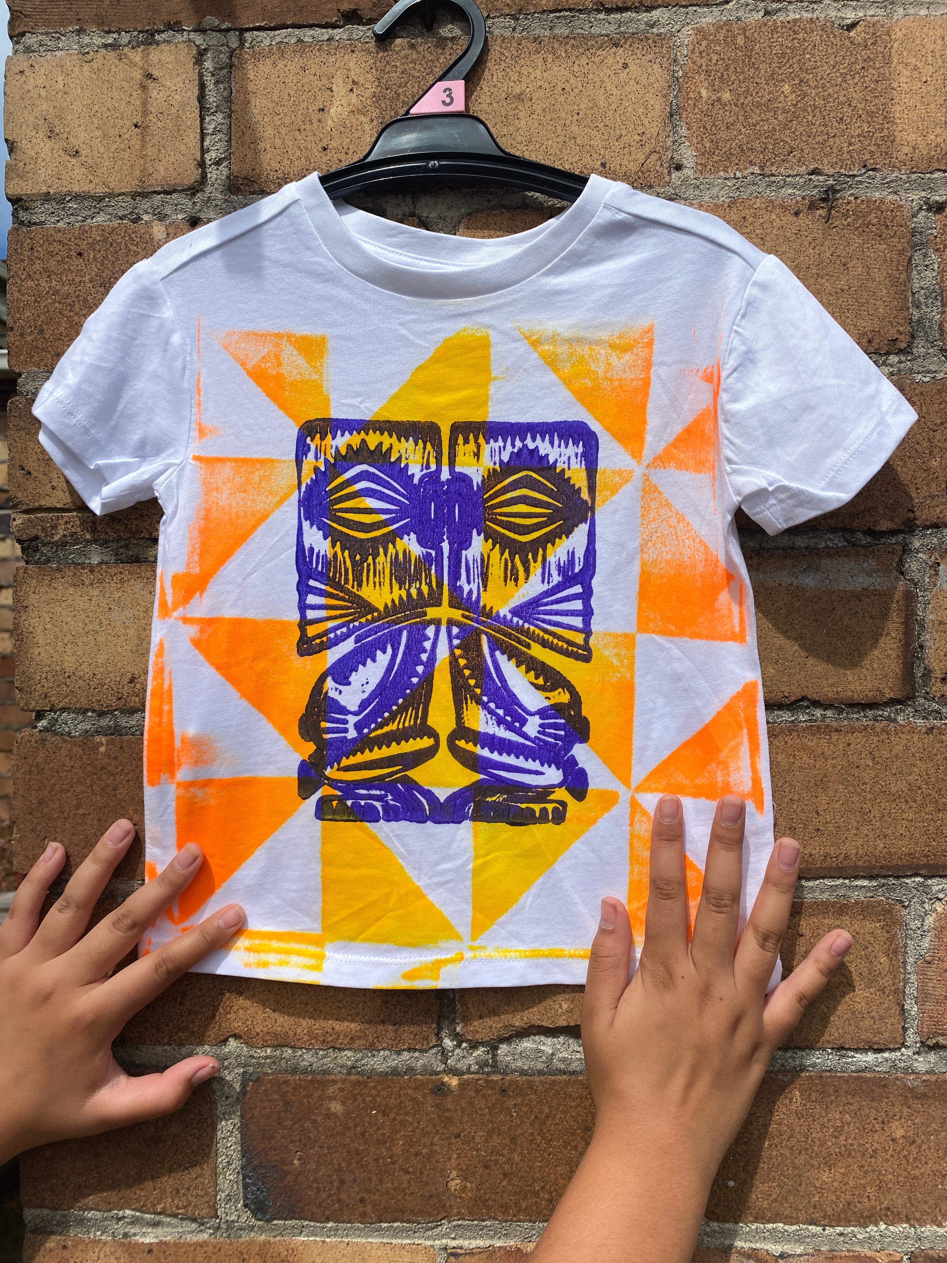 Hand-printed T-Shirt Tamariki Size 3 by Numa Mackenzie