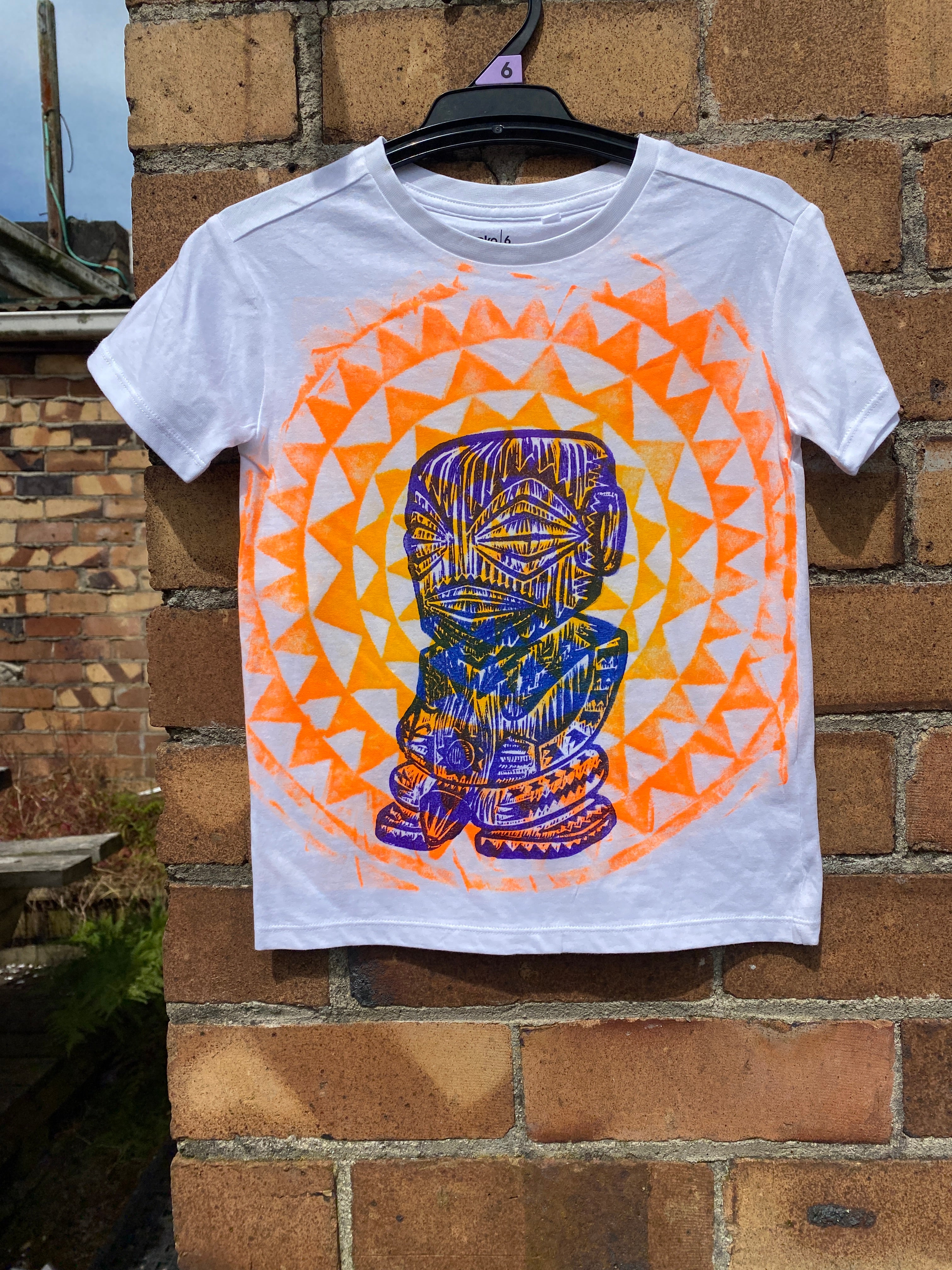 Hand-printed T-Shirt Tamariki Size 6 by Numa Mackenzie