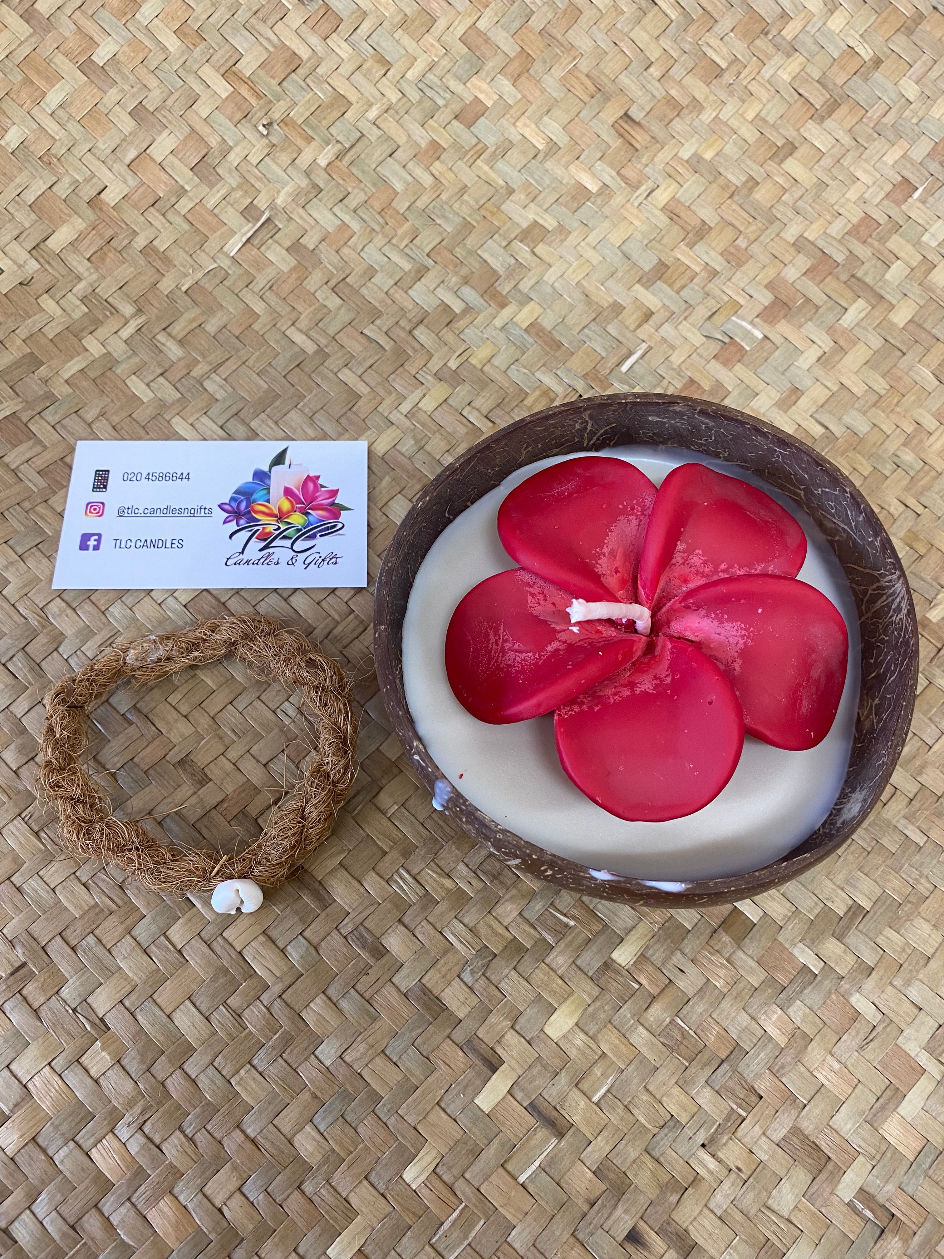 Frangipani & Coconut Shell Candle Set (Red) - Coconut Scented