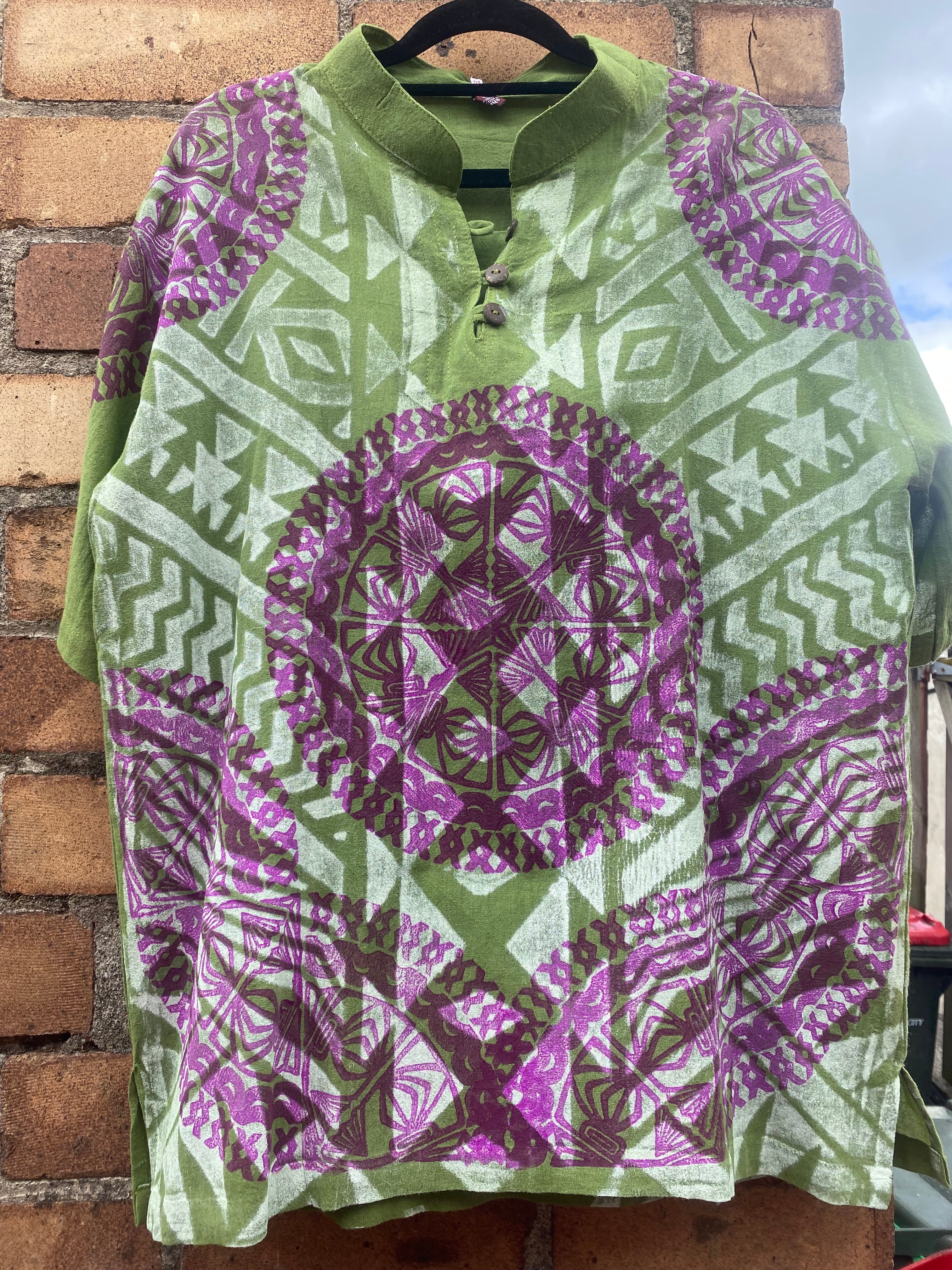 Hand-printed Green/Purple Adult Shirt by Numa Mackenzie