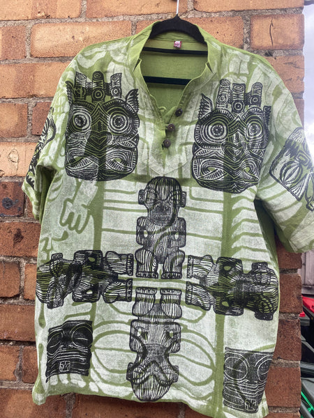 Hand-printed Green/White Adult Shirt by Numa Mackenzie