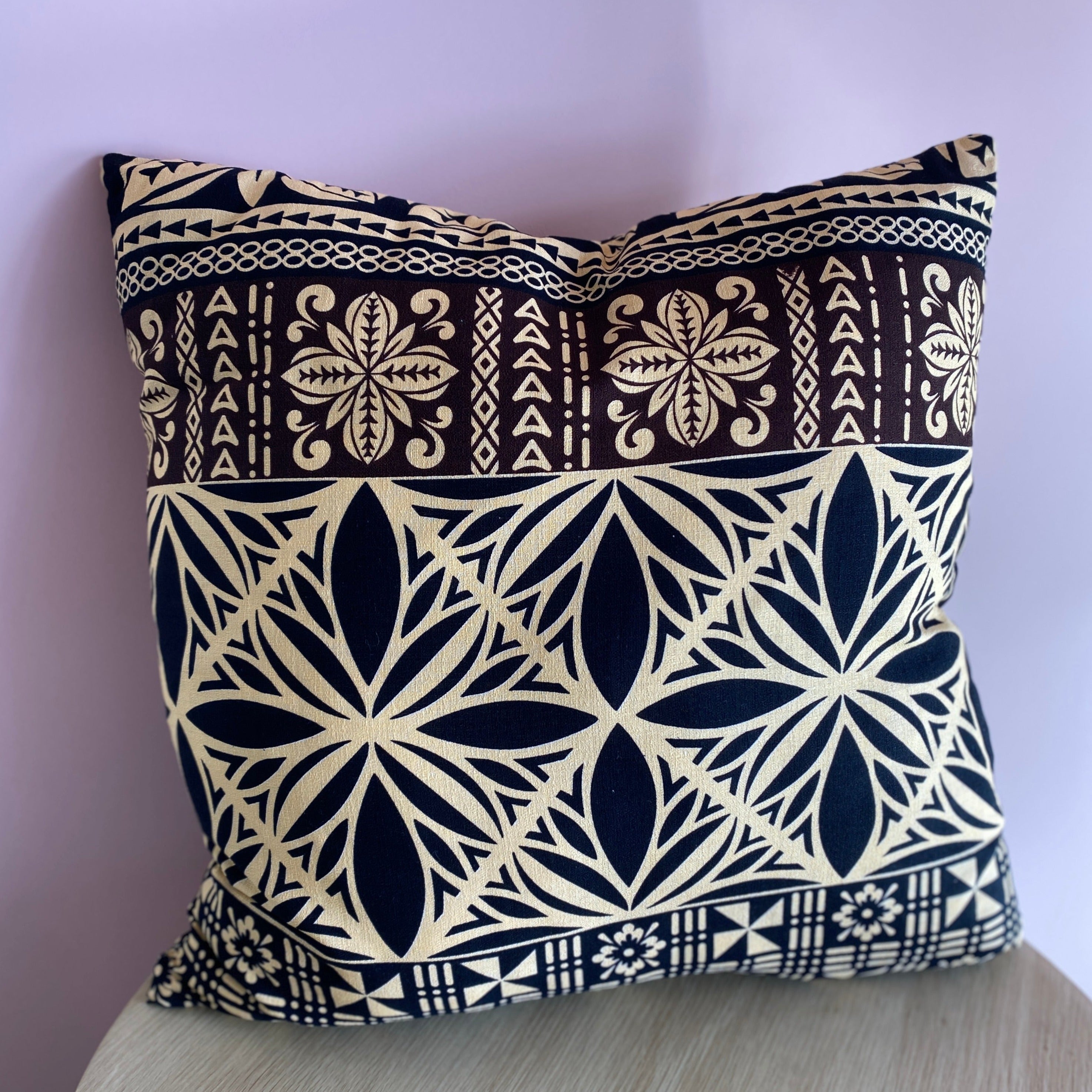 Tapa Cushion by Moana Oa - Brown & Black (Small 45cm x 45cm)