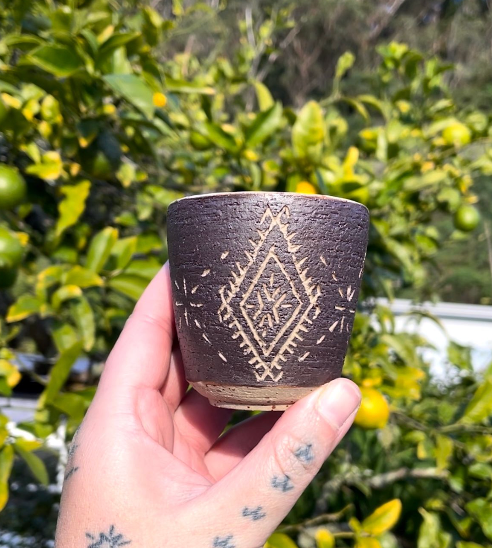 Hand Carved Ceramic Malu Cup (84) - by MASINA CREATIVE