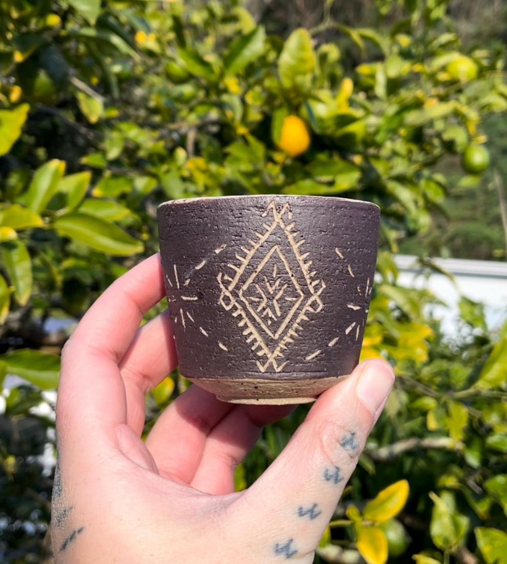 Hand Carved Ceramic Malu Cup (87) - by MASINA CREATIVE