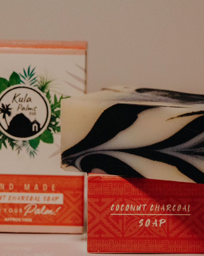 Handmade Charcoal Coconut Swirl Soap, Kula Palms