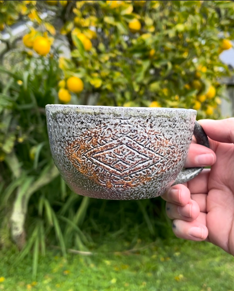 Hand Carved Ceramic Soda Fired Malu Mug (94) - by MASINA CREATIVE