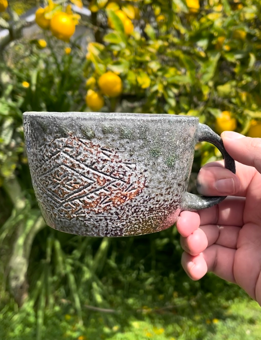 Hand Carved Ceramic Soda Fired Malu Mug (95) - by MASINA CREATIVE