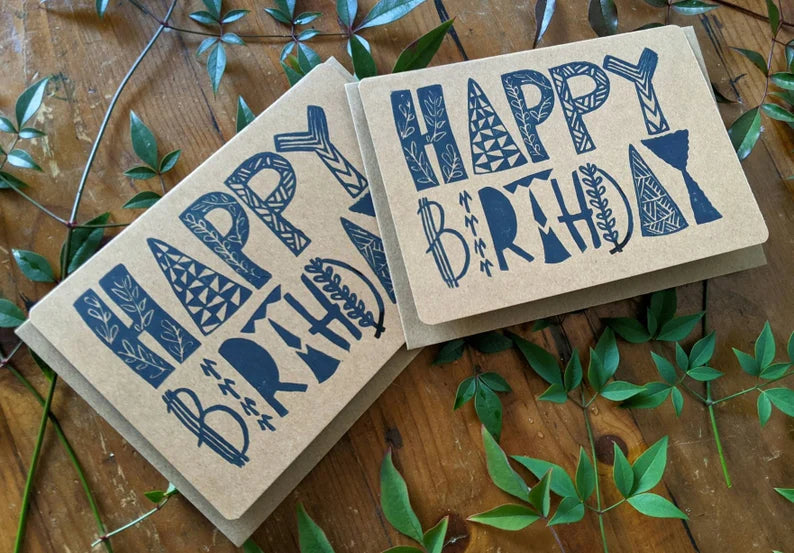 Happy Birthday Handmade & Handprinted Card by Ula&HerBrothers