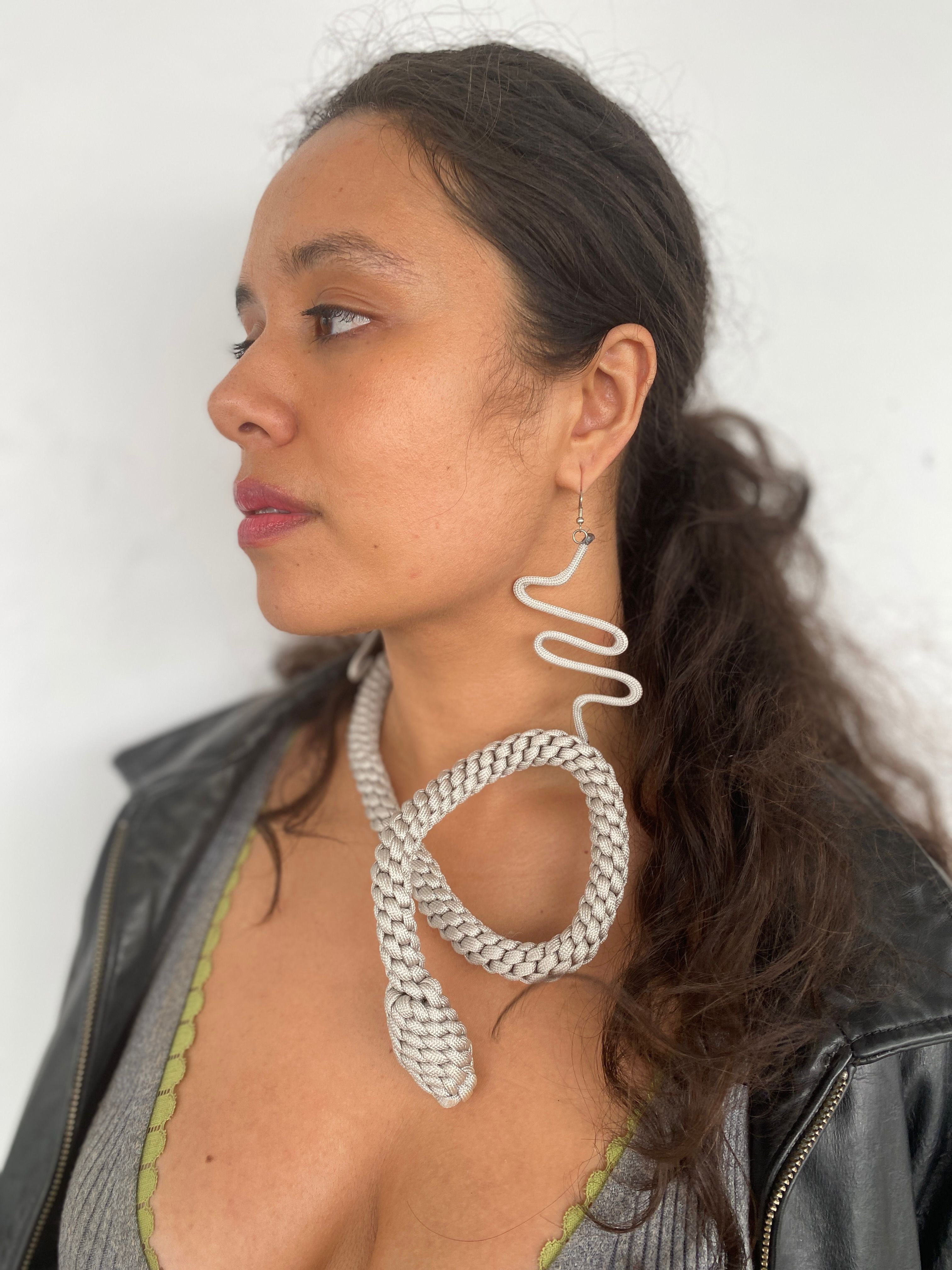 Koevasi & her pikinini (Silver Snake necklace & earrings medium set) - HYBRID CELLS