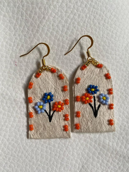 Wildflowers Orange Hiapo Earrings by Cora-Allan