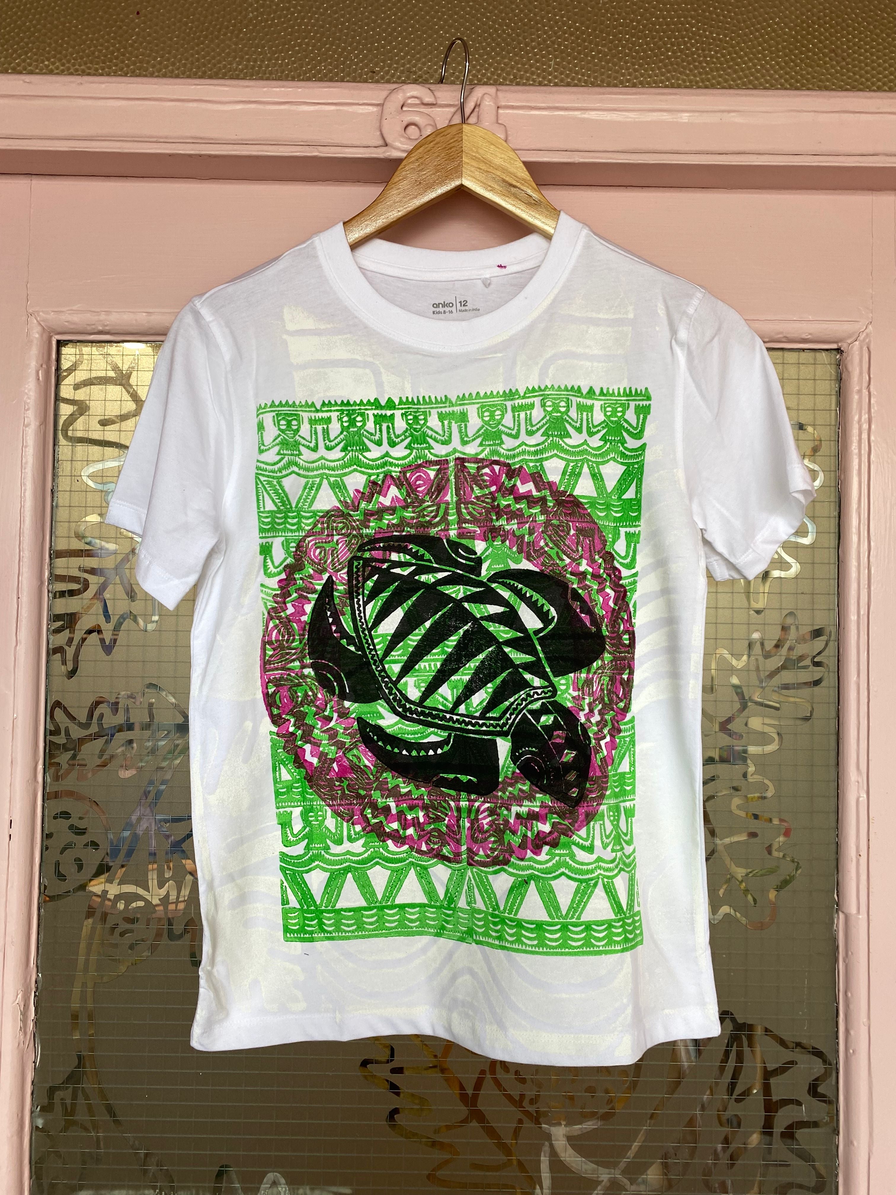 Hand-printed T-Shirt (Tamariki) Size 12 by Numa Mackenzie