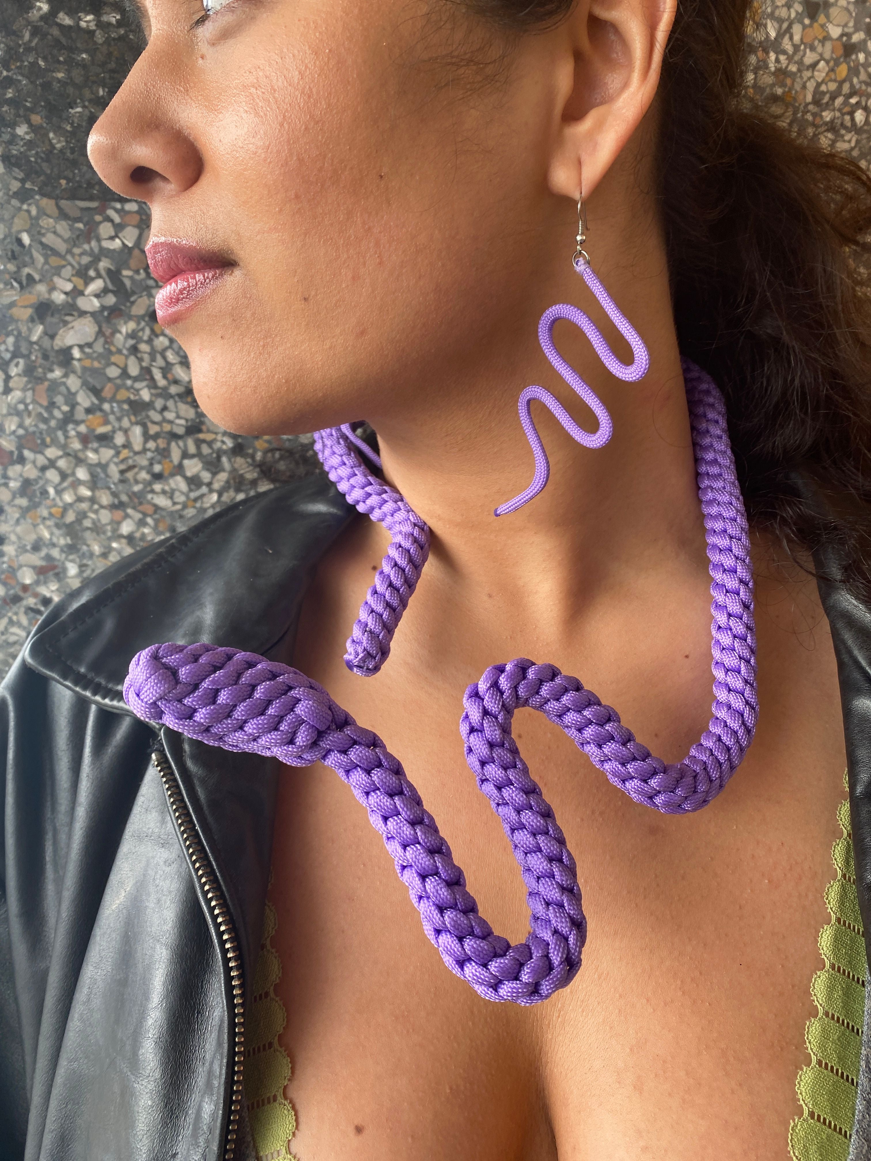 Koevasi & her pikinini (Purple Snake necklace & earrings medium set) - HYBRID CELLS
