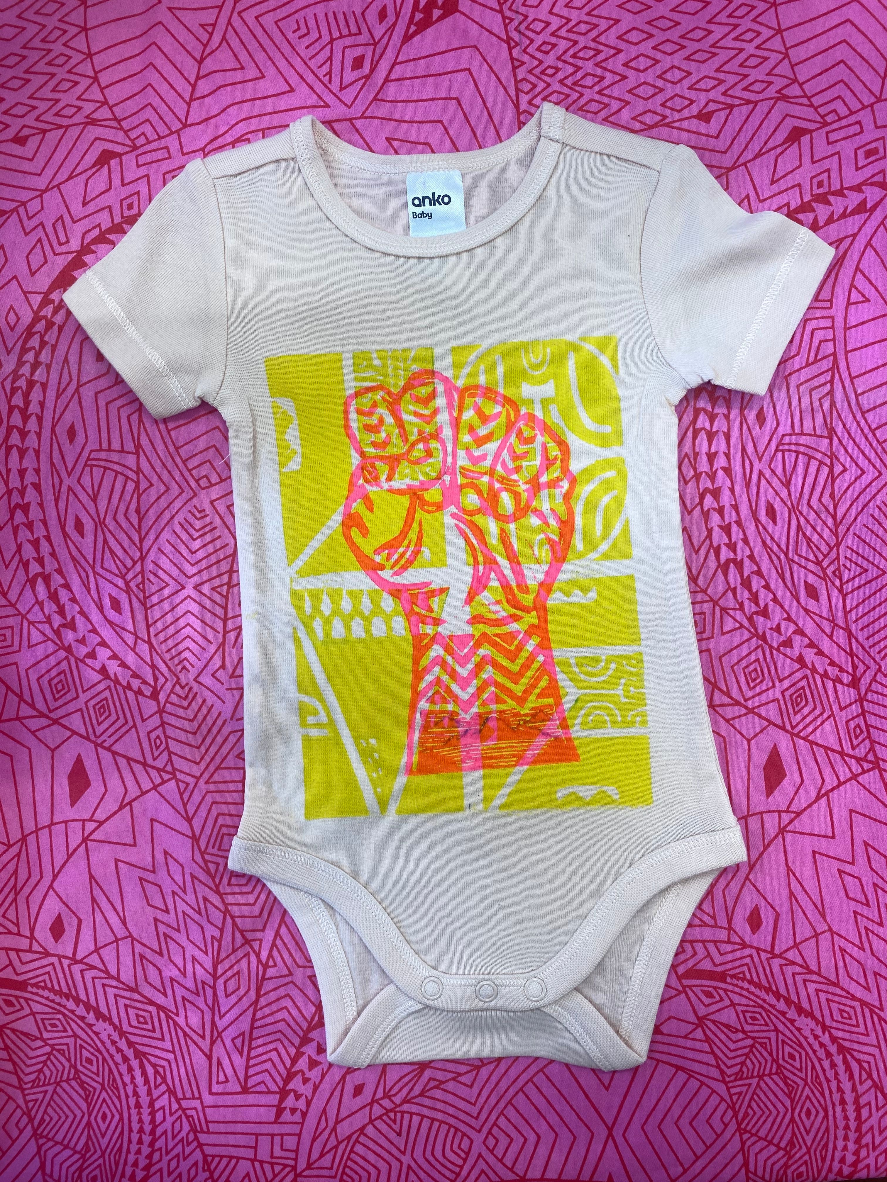 Hand-printed short sleeved onesies for Pepe - Size 0 (6-12 months) by Numa Mackenzie