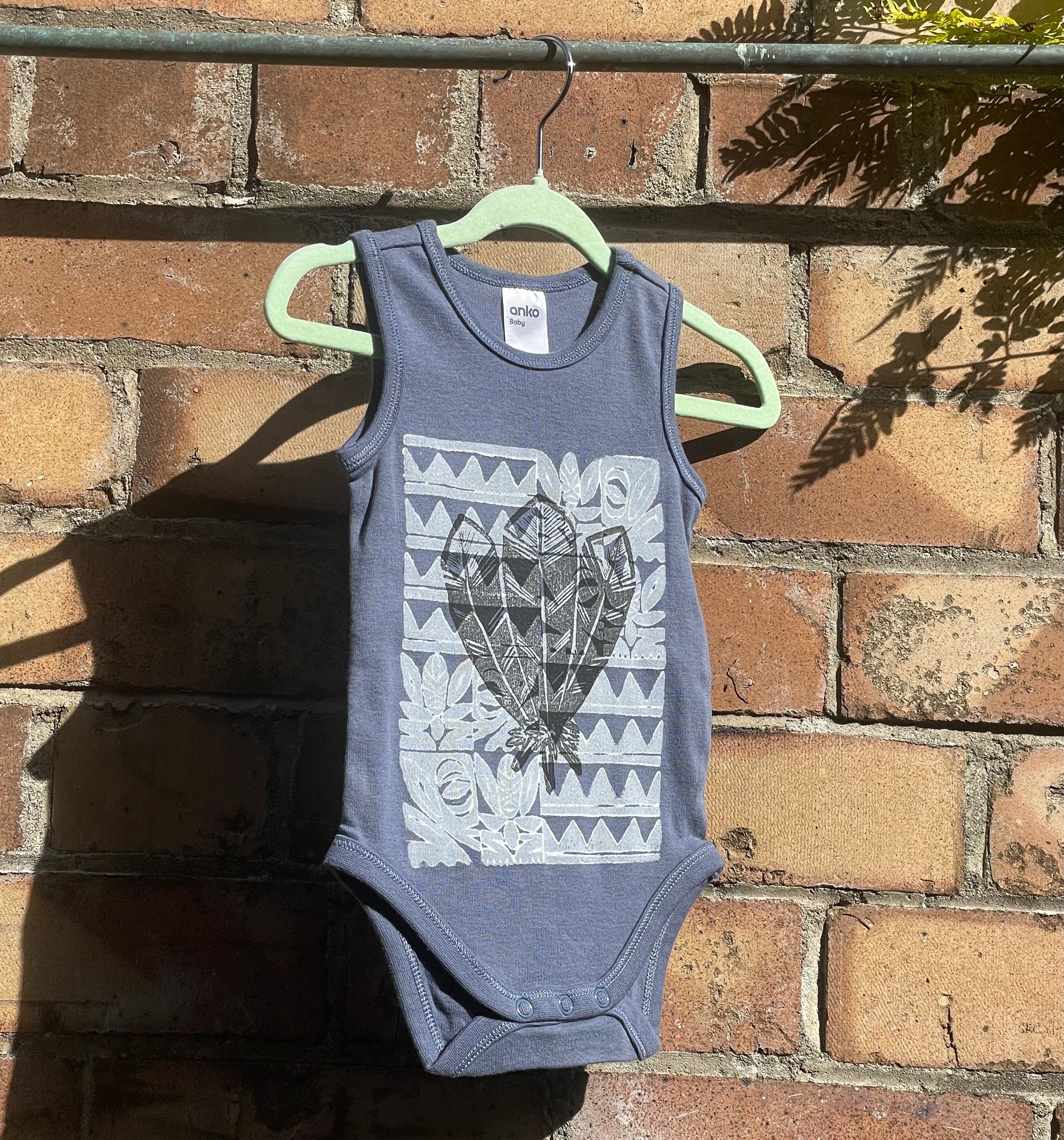 Hand-printed Sleeveless onesies (Pēpi) -  Size 0-2 by Numa Mackenzie