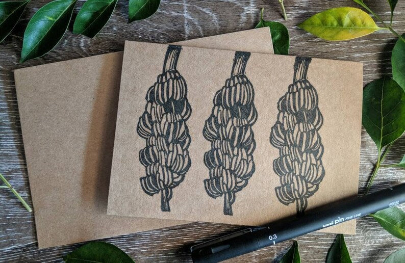 Bananas Handmade & Handprinted Card by Ula&HerBrothers