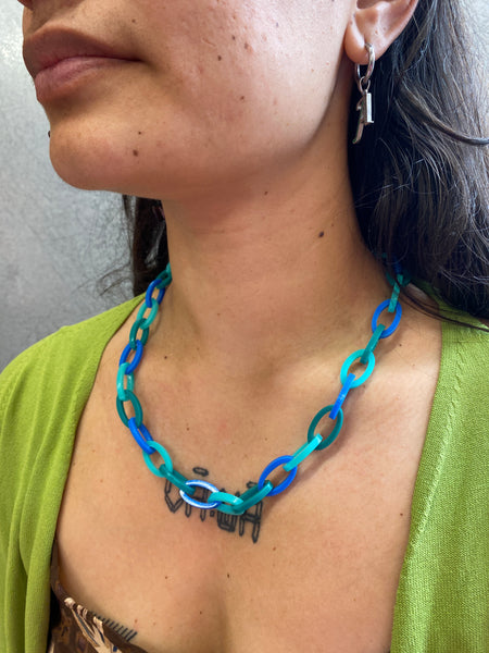 Greens & Blue Custom Chain Necklace by FLUFF