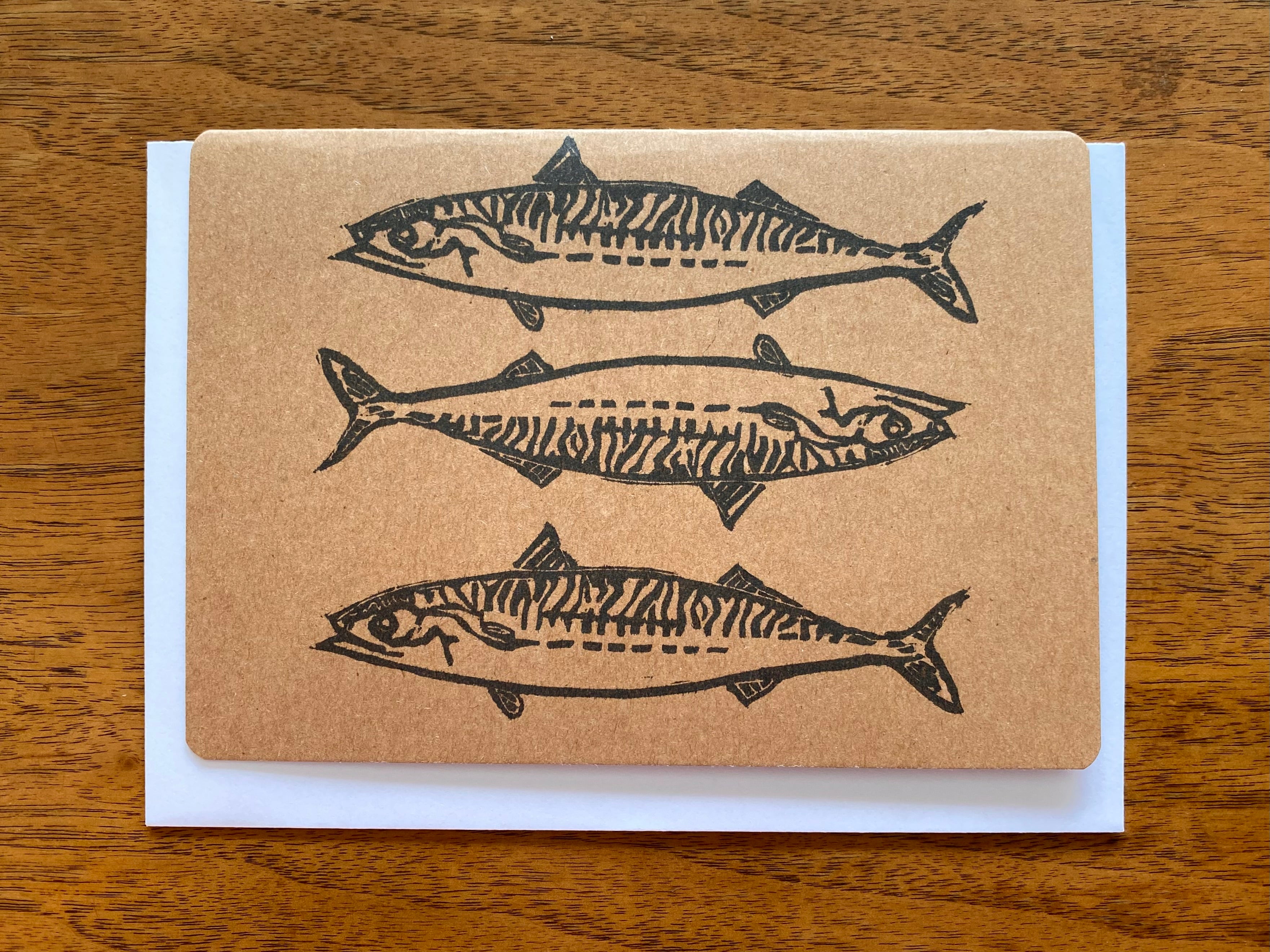 Mackerel Handmade & Handprinted Card by Ula&HerBrothers