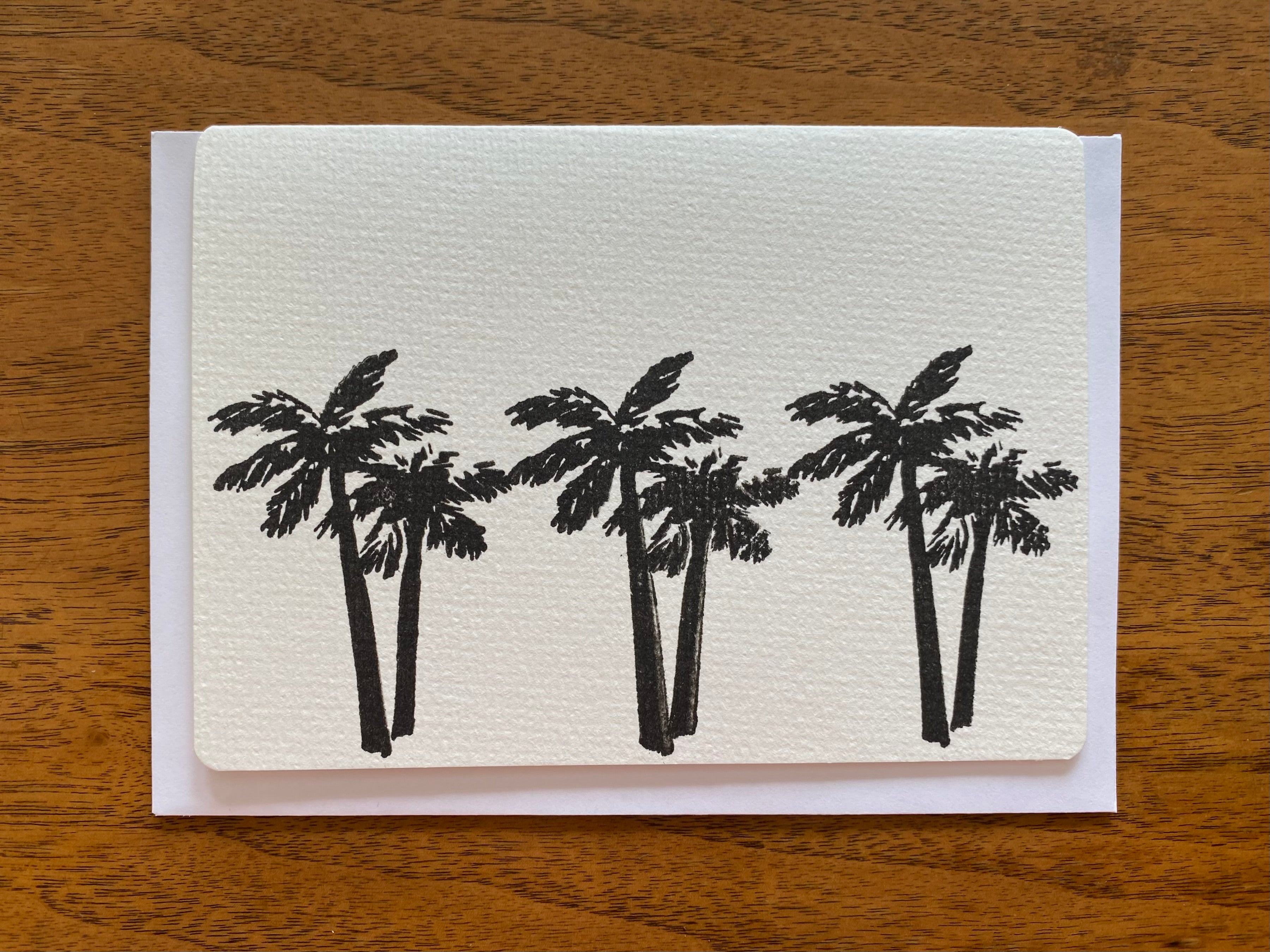 Palm Trees Handmade & Handprinted Card by Ula&HerBrothers