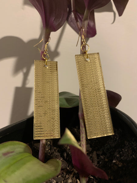 Death of Prosperity(repeated) - Etched Rectangle Earrings by Darcell Apelu