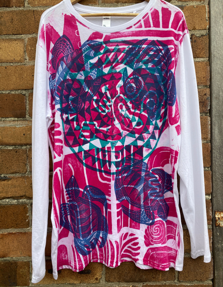Hand-printed Long Sleeved T-shirt - Adult Size XL by Numa Mackenzie